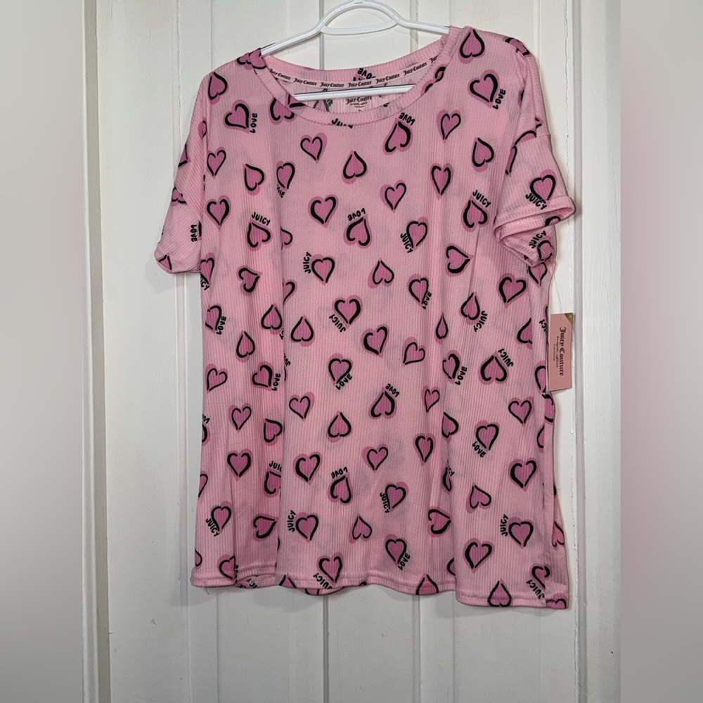 NWT women's plus size 1X Juicy Couture Pink Graphic Tee, hearts, soft, sleep top